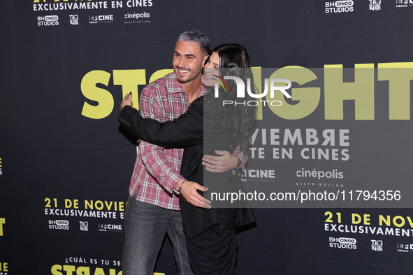 Alejandro Speitzer and Barbara Lopez attend the press conference to promote the movie ''Straight'' at Cinepolis Plaza Carso in Mexico City,...