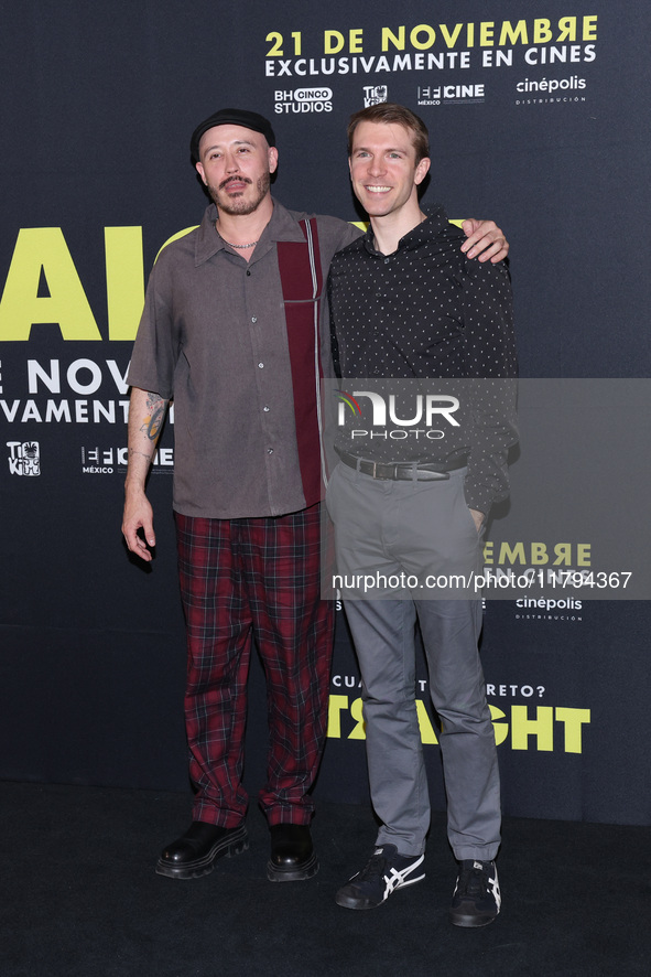 Marcelo Tobar and Scott Elmegreen attend the press conference to promote the movie ''Straight'' at Cinepolis Plaza Carso in Mexico City, Mex...