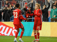 J. Shaffelburg #14 celebrates his goal with Ahmed #23 during the CONCACAF Nations League Quarter Final match between Team Canada and Surinam...