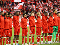 A Team Canada player lines up during the CONCACAF Nations League Quarter Final match between Team Canada and Suriname at BMO Field in Toront...