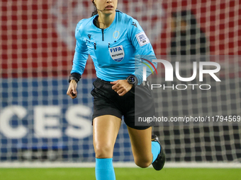 Referee Katia Garcia officiates during the CONCACAF Nations League Quarter Final match between Team Canada and Suriname at BMO Field in Toro...