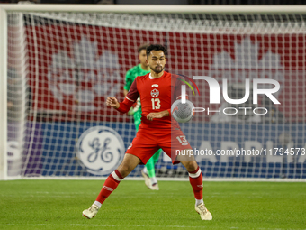 M. Choiniere, number 13, plays in the CONCACAF Nations League Quarter Final match between Team Canada and Suriname at BMO Field in Toronto,...