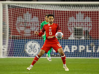 M. Choiniere, number 13, plays in the CONCACAF Nations League Quarter Final match between Team Canada and Suriname at BMO Field in Toronto,...