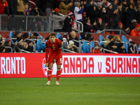 Niko Sigur #6 makes his home debut at the CONCACAF Nations League Quarter Final Match between Team Canada and Suriname at BMO Field in Toron...