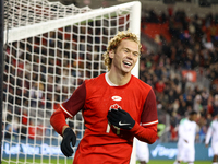 Jacob Shaffelburg #14 celebrates his second goal at the CONCACAF Nations League Quarter Final Match between Team Canada and Suriname at BMO...