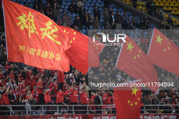 China U19 plays against Kyrgyzstan U19 during the 2024 CFA China ''Panda Cup'' international football tournament in Chengdu, Sichuan Provinc...