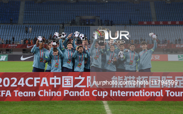 China U19 plays against Kyrgyzstan U19 during the 2024 CFA China ''Panda Cup'' international football tournament in Chengdu, Sichuan Provinc...