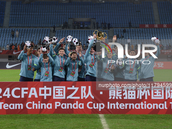 China U19 plays against Kyrgyzstan U19 during the 2024 CFA China ''Panda Cup'' international football tournament in Chengdu, Sichuan Provinc...