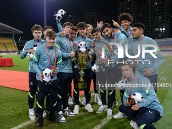 China U19 plays against Kyrgyzstan U19 during the 2024 CFA China ''Panda Cup'' international football tournament in Chengdu, Sichuan Provinc...