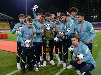 China U19 plays against Kyrgyzstan U19 during the 2024 CFA China ''Panda Cup'' international football tournament in Chengdu, Sichuan Provinc...