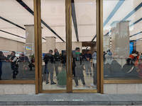 Customers who order Mate X6 foldable screen phones line up in batches at Huawei's global flagship store in Shanghai, China, on November 20,...