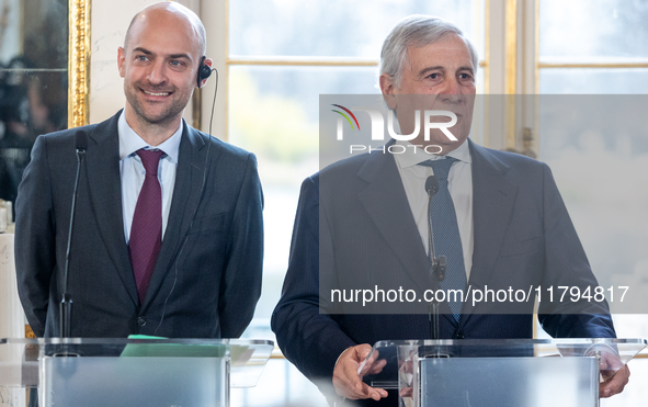 Jean Noel Barrot (France's Minister of Foreign Affairs), Antonio Tajani (Italy's Minister of Foreign Affairs) during meeting of the Foreign...