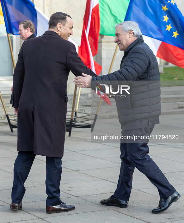 Radoslaw Sikorski (Poland's Minister of Foreign Affairs), Antonio Tajani (Italy's Minister of Foreign Affairs) during meeting of the Foreign...