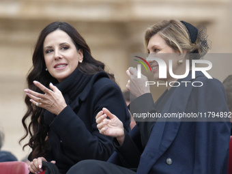 (R-L), First Ladies of Ukraine, Olena Zelenska, and Serbia, Tamara Vucic, attend Pope Francis' weekly general audience in St. Peter's Square...