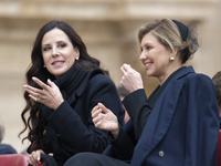 (R-L), First Ladies of Ukraine, Olena Zelenska, and Serbia, Tamara Vucic, attend Pope Francis' weekly general audience in St. Peter's Square...