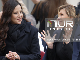 (R-L), First Ladies of Ukraine, Olena Zelenska, and Serbia, Tamara Vucic, attend Pope Francis' weekly general audience in St. Peter's Square...