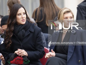 (R-L), First Ladies of Ukraine, Olena Zelenska, and Serbia, Tamara Vucic, attend Pope Francis' weekly general audience in St. Peter's Square...