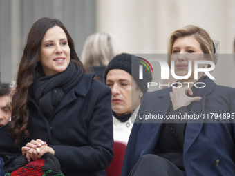 (R-L), First Ladies of Ukraine, Olena Zelenska, and Serbia, Tamara Vucic, attend Pope Francis' weekly general audience in St. Peter's Square...