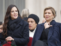 (R-L), First Ladies of Ukraine, Olena Zelenska, and Serbia, Tamara Vucic, attend Pope Francis' weekly general audience in St. Peter's Square...