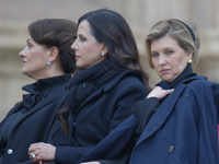 (R-L), First Ladies of Ukraine, Olena Zelenska, Serbia, Tamara Vucic, and Lithuania, Diana Nausediene, attend Pope Francis' weekly general a...