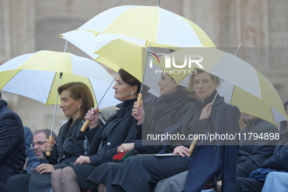 (R-L) Armenia's First Lady Anna Hakobyan, Lithuania's First Lady Diana Nausediene, Serbia's First Lady Tamara Vucic, and Ukraine's First Lad...