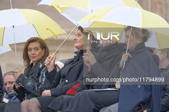 (R-L) Armenia's First Lady Anna Hakobyan, Lithuania's First Lady Diana Nausediene, Serbia's First Lady Tamara Vucic, and Ukraine's First Lad...