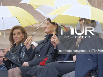 (R-L) Armenia's First Lady Anna Hakobyan, Lithuania's First Lady Diana Nausediene, Serbia's First Lady Tamara Vucic, and Ukraine's First Lad...