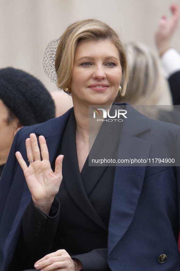 First Lady of Ukraine Olena Zelenska attends Pope Francis' weekly general audience in St. Peter's Square in Vatican City on November 20, 202...