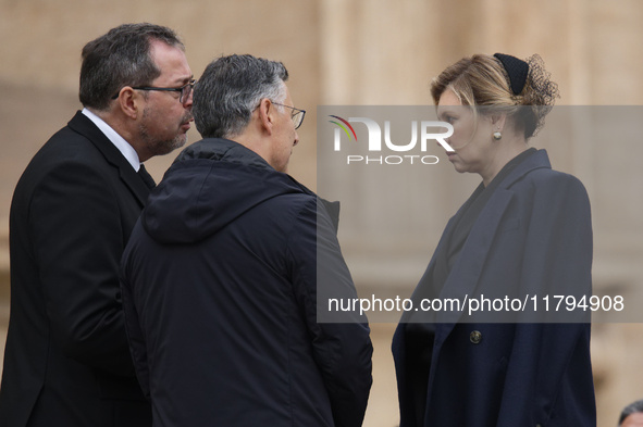 First Lady of Ukraine Olena Zelenska attends Pope Francis' weekly general audience in St. Peter's Square in Vatican City on November 20, 202...