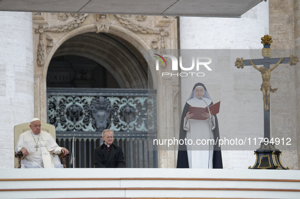 Pope Francis attends his weekly general audience at St Peter's Square in The Vatican on November 20, 2024. 