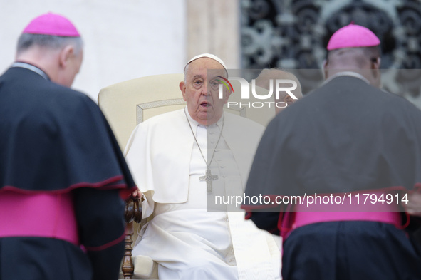 Pope Francis holds the weekly General Audience in St. Peter's Square in Vatican City, on November 20, 2024. 