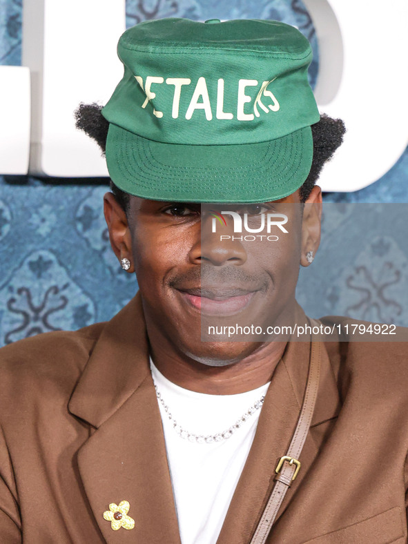 Tyler, The Creator arrives at the Los Angeles Premiere Of Netflix's 'The Piano Lesson' held at The Egyptian Theatre Hollywood on November 19...