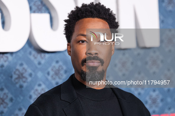 Corey Hawkins arrives at the Los Angeles Premiere Of Netflix's 'The Piano Lesson' held at The Egyptian Theatre Hollywood on November 19, 202...