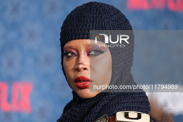 Erykah Badu arrives at the Los Angeles Premiere Of Netflix's 'The Piano Lesson' held at The Egyptian Theatre Hollywood on November 19, 2024...