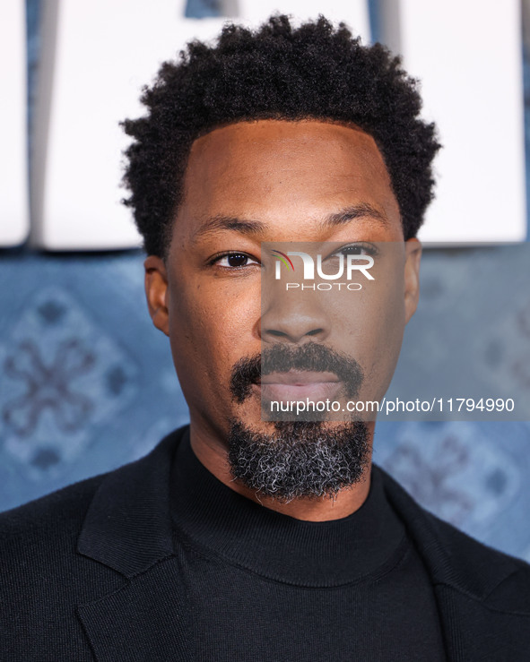 Corey Hawkins arrives at the Los Angeles Premiere Of Netflix's 'The Piano Lesson' held at The Egyptian Theatre Hollywood on November 19, 202...