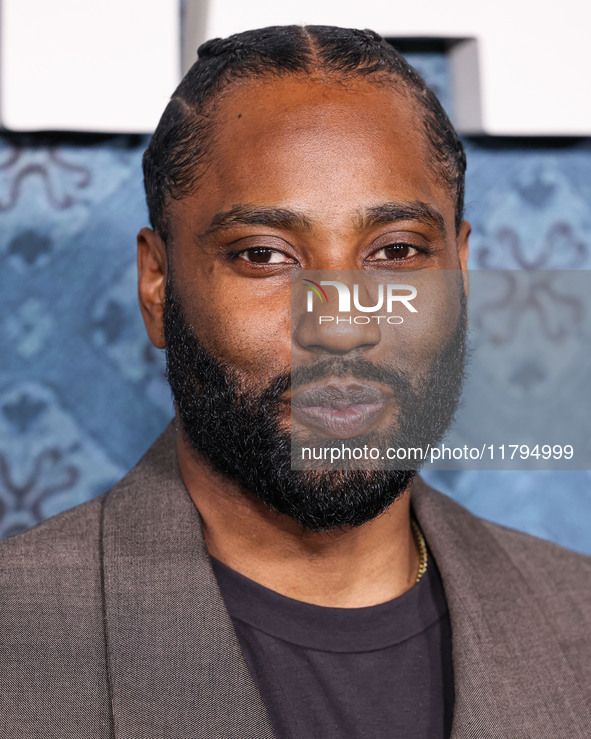 John David Washington arrives at the Los Angeles Premiere Of Netflix's 'The Piano Lesson' held at The Egyptian Theatre Hollywood on November...