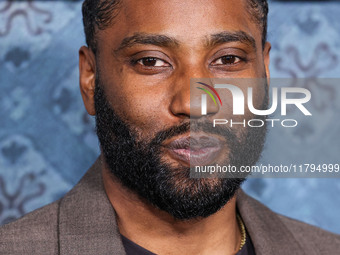 John David Washington arrives at the Los Angeles Premiere Of Netflix's 'The Piano Lesson' held at The Egyptian Theatre Hollywood on November...