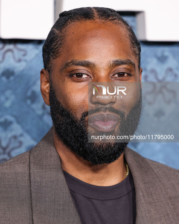 John David Washington arrives at the Los Angeles Premiere Of Netflix's 'The Piano Lesson' held at The Egyptian Theatre Hollywood on November...