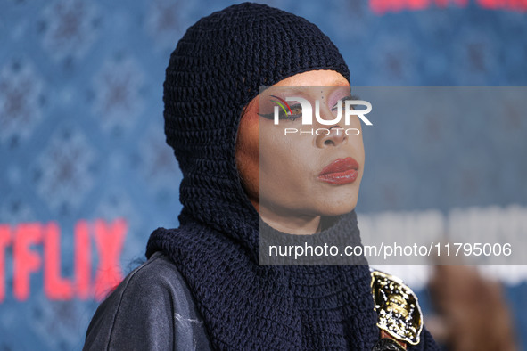 Erykah Badu arrives at the Los Angeles Premiere Of Netflix's 'The Piano Lesson' held at The Egyptian Theatre Hollywood on November 19, 2024...