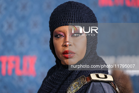 Erykah Badu arrives at the Los Angeles Premiere Of Netflix's 'The Piano Lesson' held at The Egyptian Theatre Hollywood on November 19, 2024...