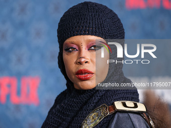 Erykah Badu arrives at the Los Angeles Premiere Of Netflix's 'The Piano Lesson' held at The Egyptian Theatre Hollywood on November 19, 2024...