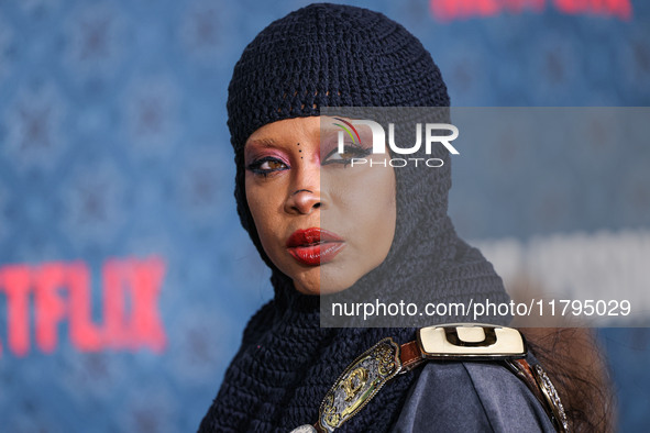 Erykah Badu arrives at the Los Angeles Premiere Of Netflix's 'The Piano Lesson' held at The Egyptian Theatre Hollywood on November 19, 2024...