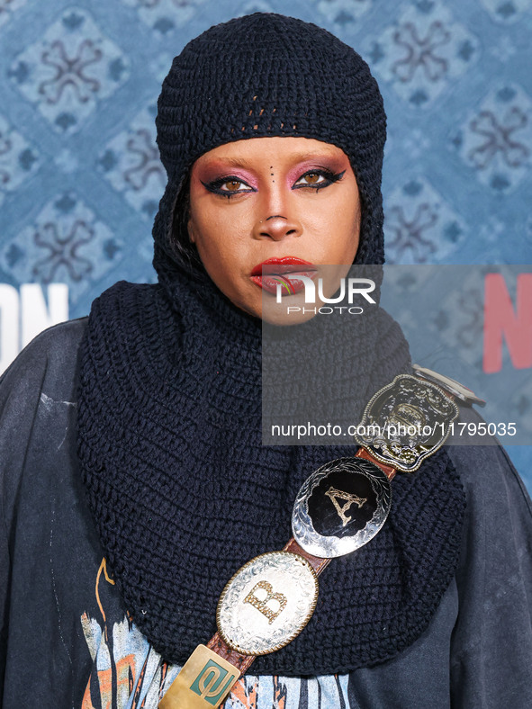 Erykah Badu arrives at the Los Angeles Premiere Of Netflix's 'The Piano Lesson' held at The Egyptian Theatre Hollywood on November 19, 2024...