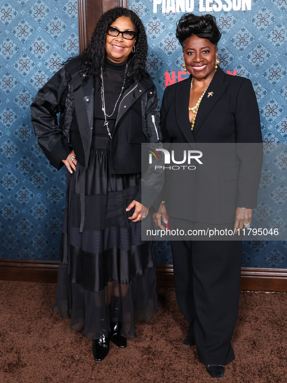 Cookie Johnson and LaTanya Richardson Jackson arrive at the Los Angeles Premiere Of Netflix's 'The Piano Lesson' held at The Egyptian Theatr...