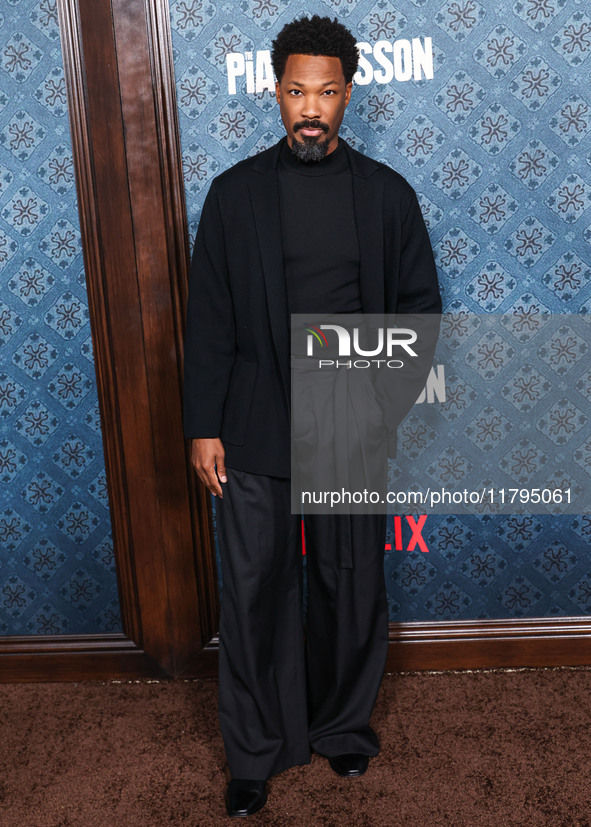 Corey Hawkins arrives at the Los Angeles Premiere Of Netflix's 'The Piano Lesson' held at The Egyptian Theatre Hollywood on November 19, 202...