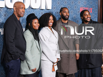 Denzel Washington, Katia Washington, Pauletta Washington, John David Washington and Malcolm Washington arrive at the Los Angeles Premiere Of...