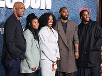 Denzel Washington, Katia Washington, Pauletta Washington, John David Washington and Malcolm Washington arrive at the Los Angeles Premiere Of...