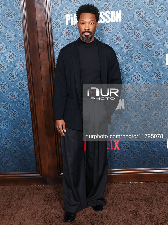 Corey Hawkins arrives at the Los Angeles Premiere Of Netflix's 'The Piano Lesson' held at The Egyptian Theatre Hollywood on November 19, 202...