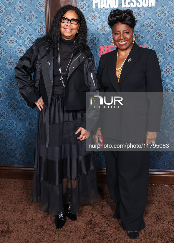 Cookie Johnson and LaTanya Richardson Jackson arrive at the Los Angeles Premiere Of Netflix's 'The Piano Lesson' held at The Egyptian Theatr...