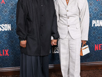 Malcolm Washington and mother Pauletta Washington arrive at the Los Angeles Premiere Of Netflix's 'The Piano Lesson' held at The Egyptian Th...